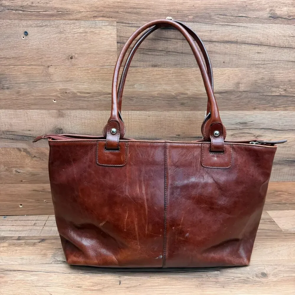 Vintage Valentina Leather Tote Top Handles Dark Brown Leather Travel Laptop Bag